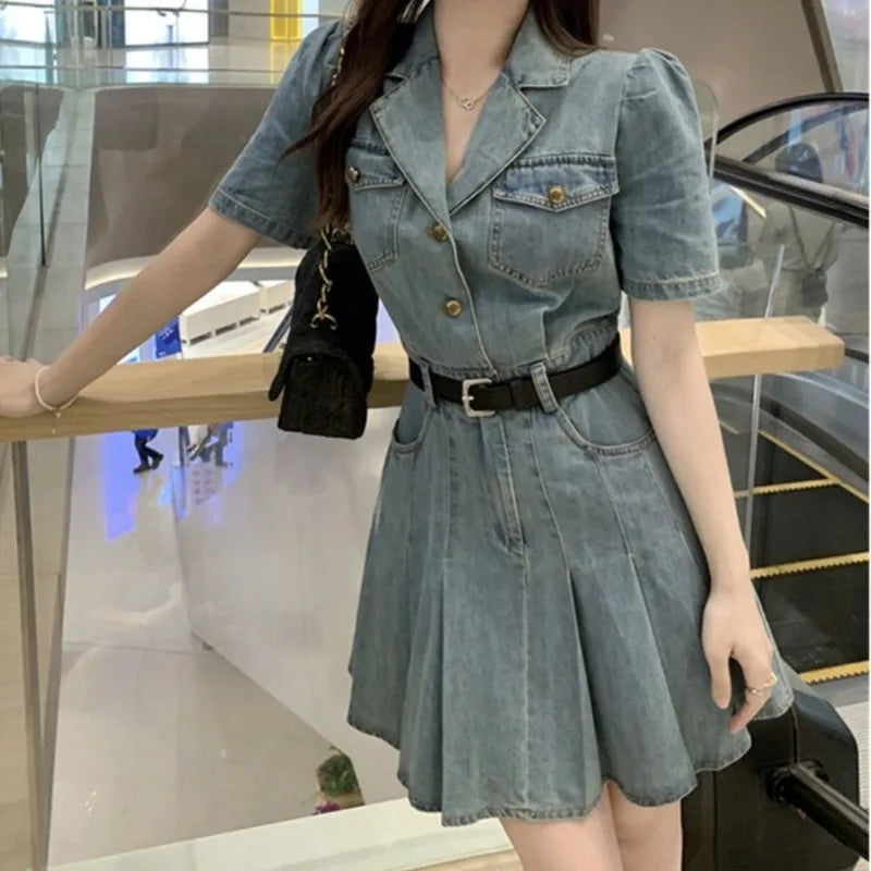 Denim Dress Bandage for Women Blazer Buttons