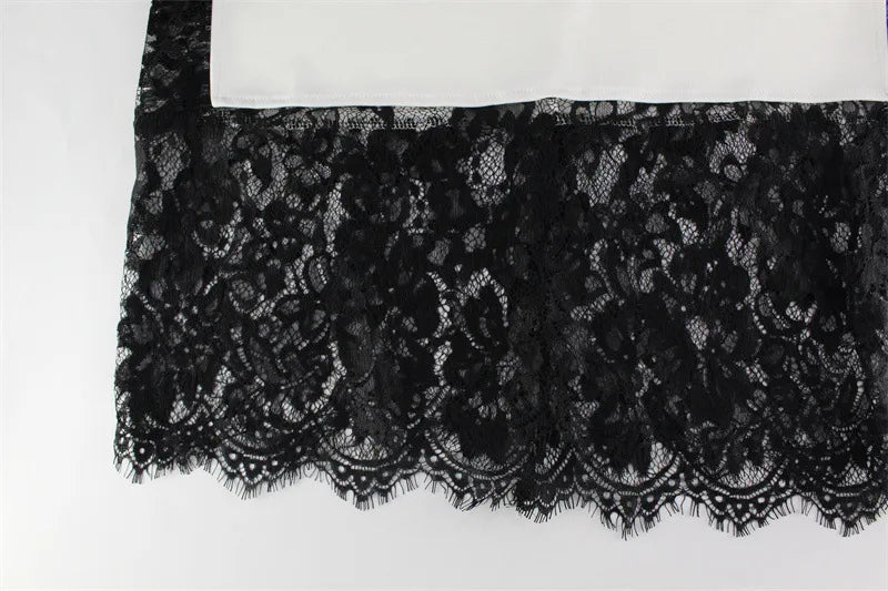 2026 Summer Fashion New Women's Elegant Lace Edge Strap Skirt Satin Splicing Sexy Temperament Bag Hip Split Dress