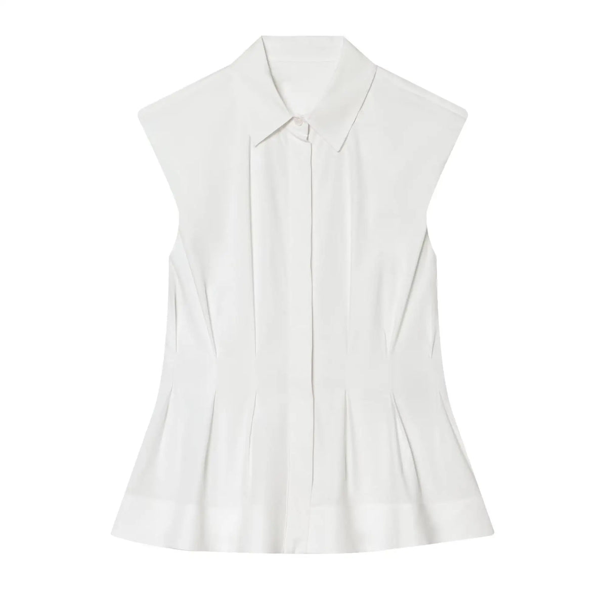 TFMLN Women's Pleated Shirt Spring Summer Vintage Lapel Collar Sleeveless Blouses Simple Flared Hem Ladies Tops 2026 New