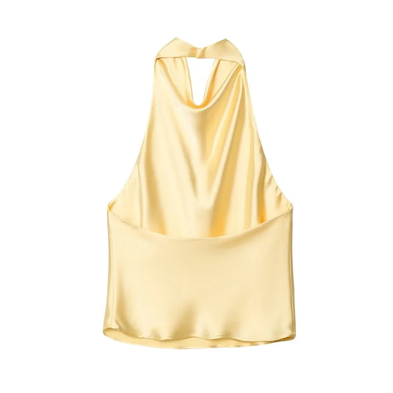SS25 Halter Satin backless Tops - Shellss