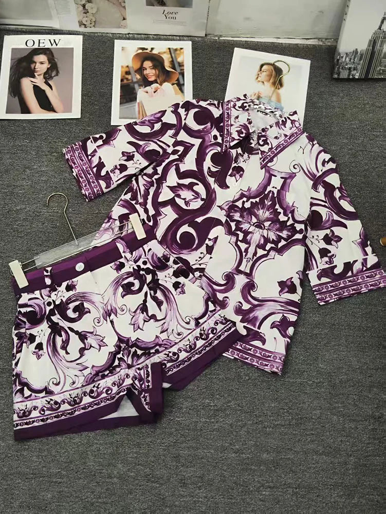 SS25 Latest Purple Majolica print Dolce Full Set