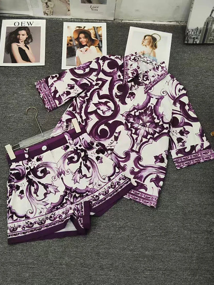 SS25 Latest Purple Majolica print Dolce Full Set