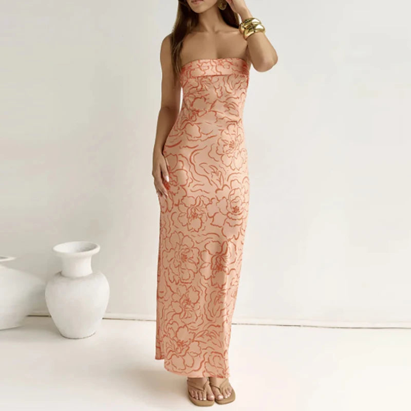 Floral Print backless vacation dress