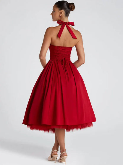 Red Midi Mesh Back Bandage Halter