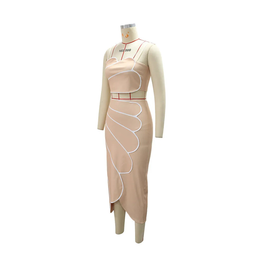 2 Piece Sets Tops And Skirt Elegant Women Sleeveless Sexy Midi Dress Fashion Evening Ladies Street Party Vestidos Summer