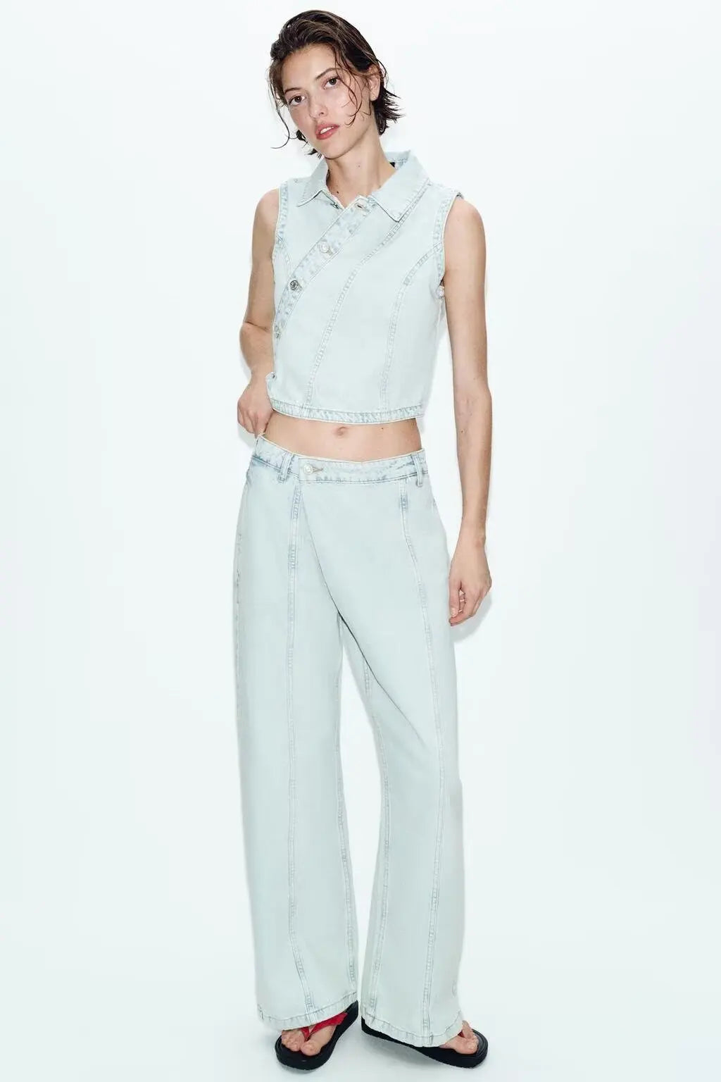 Fashionable Denim Vest And Pants Set Low Waist Long Pants Short Style Spring Season Chinese Brand Women's Clothing Ensemble
