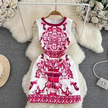 Red Blue & White Porcelain Runway Flower Dolce dress