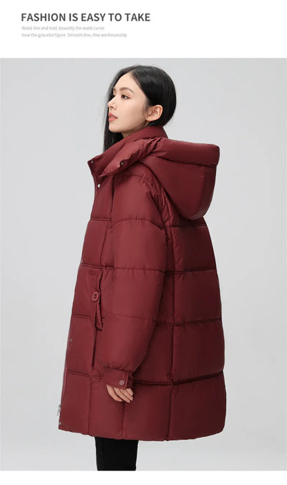 Winter Women Jacket Mid Long Hooded