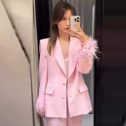 Pink Feather Blazer Dress