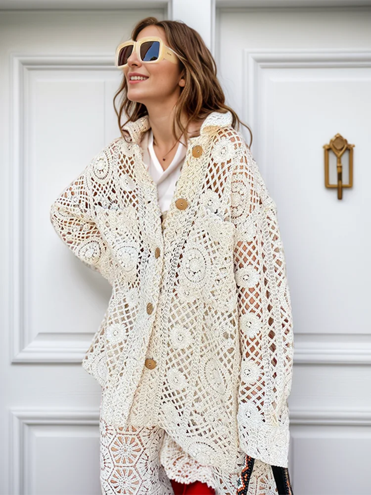 Loose Lace Crochet Shirt - HIgh end