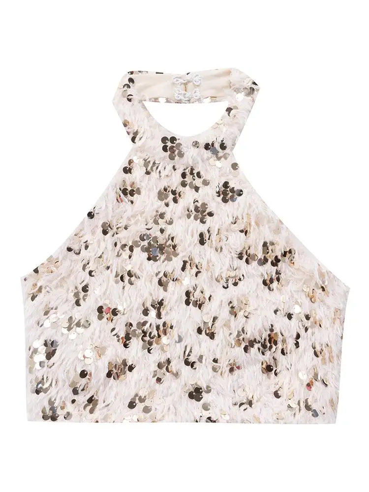 Summer New Little Fragrance Style Hot Girl Tassel Bright Particle Top Bodycon High Waist  Skirt Two Piece Set Women