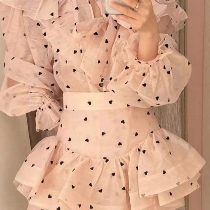 Peach Polka Dot Luxury Ruffle Skirt Set