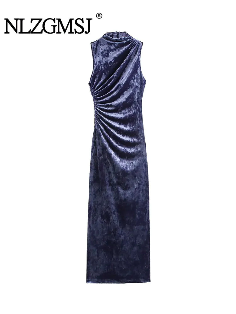 2025 Velvet Wrinkle Embellished Midi