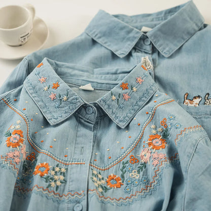 Embroidered denim designer shirts blouses