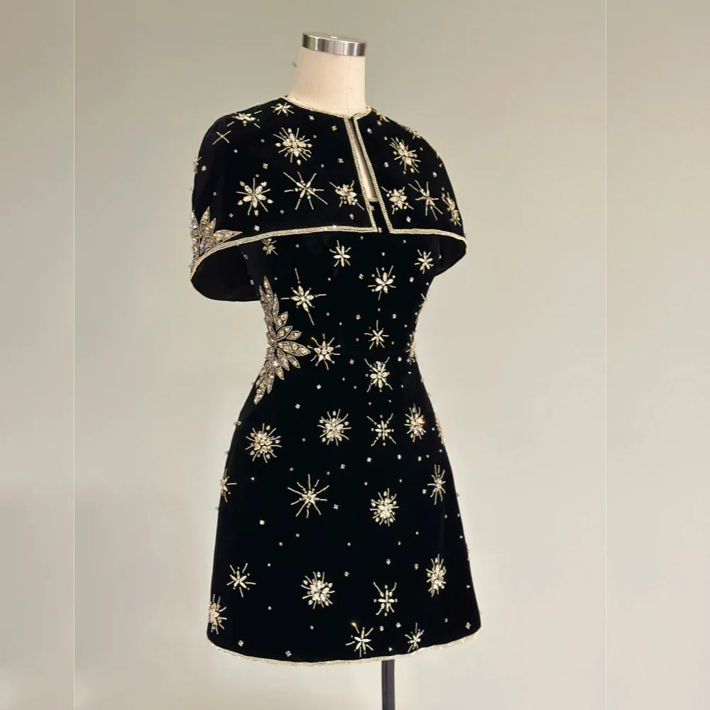 Customized High Quality Luxury Women's Evening Gowns Glitter O-Neck Shawl A-line Short Dresses Bespoke Occasion Party Gown