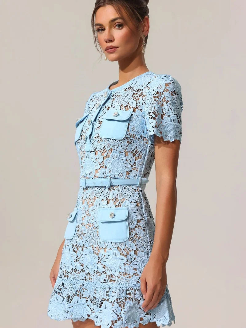 Baby blue Lace self portrait dress