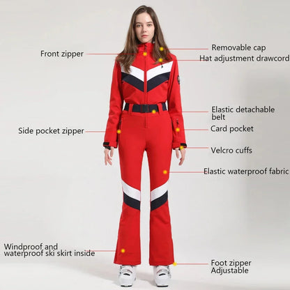 Winter Overalls Women Slim Fitting Ski Suit One-Piece Jumpsuits Wind Proof