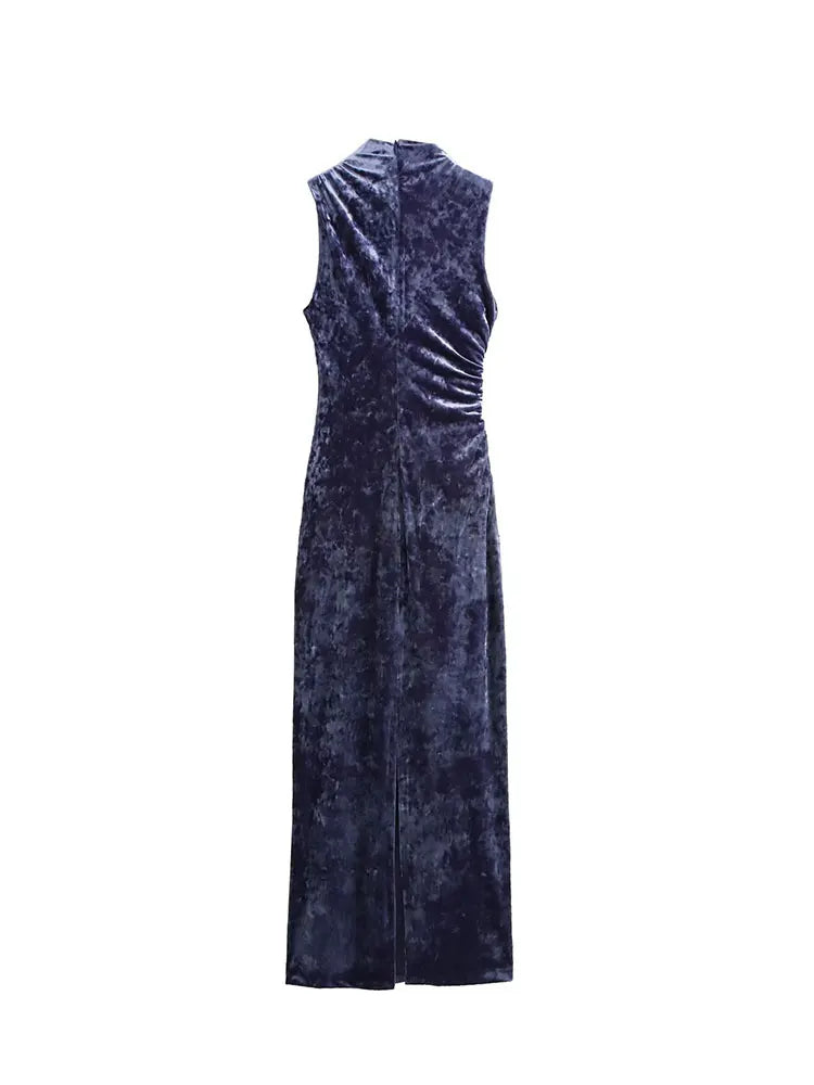 2025 Velvet Wrinkle Embellished Midi
