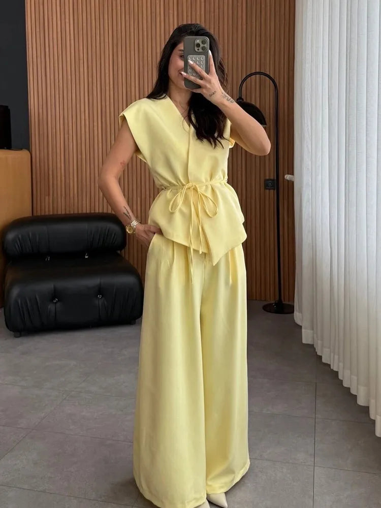 Butter yellow Wide-leg Pants Set