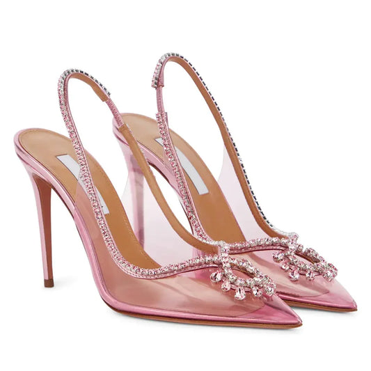 Pink Clear designer rhinestone heels