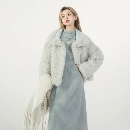 Cropped Wool Coat Faux Fur Jacket