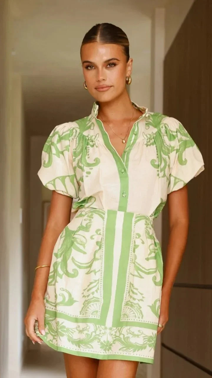 Bubble Sleeve Linen Mini