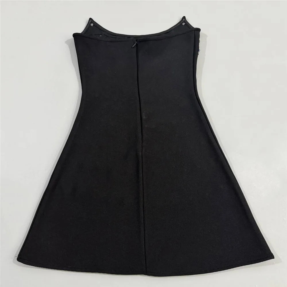 Elegant Diamond Crystal Beading Bandage Dress Sexy Strapless Evening Party Women Mini Dresses