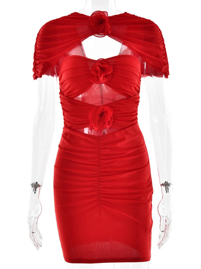 1 Mini 3D Flower Ruched Dress