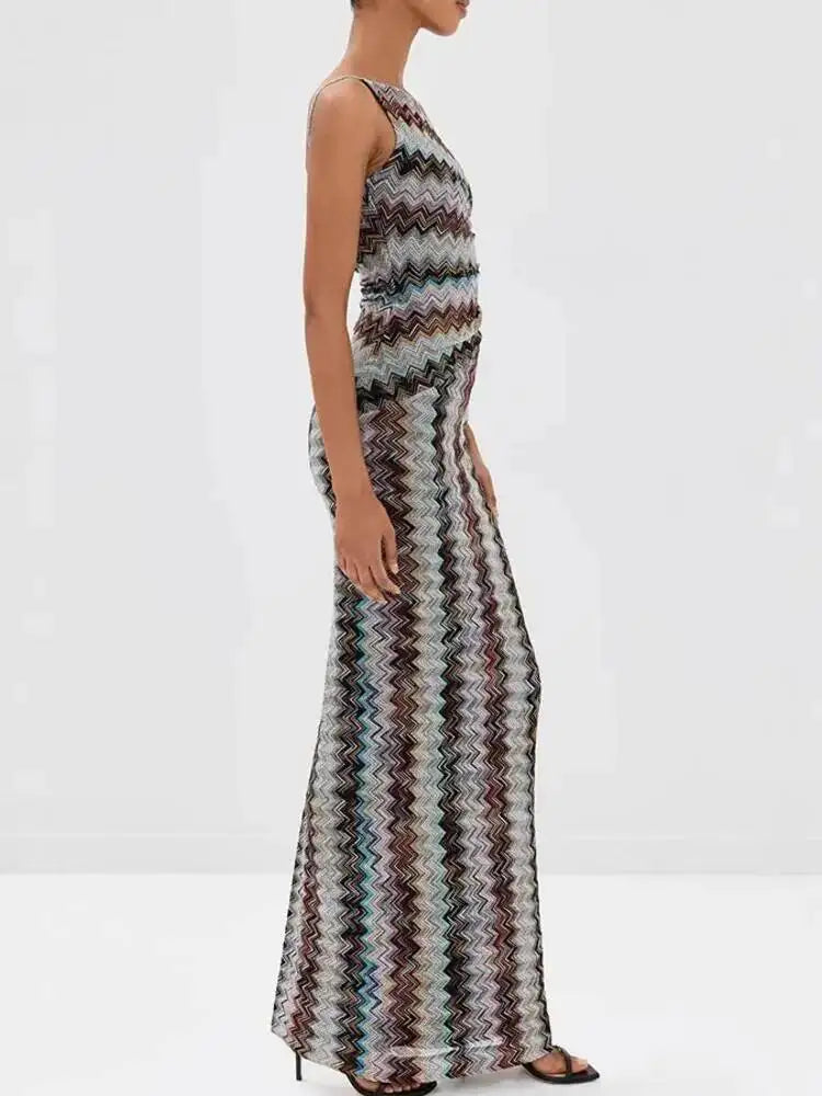 Asymmetric Missoni Striped Pleated Dress - Shellss