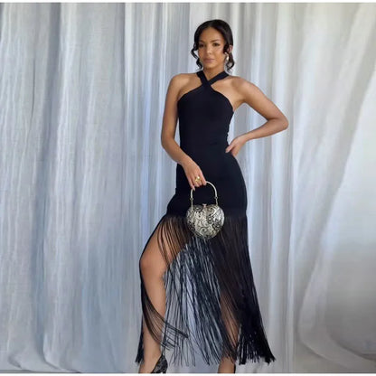 Party Tassel Dress halter neck celebrity