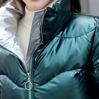 Jacket Bright Surface Winter Women Stand Collar Puffer