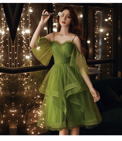 Grass green princess bridesmaid Dress