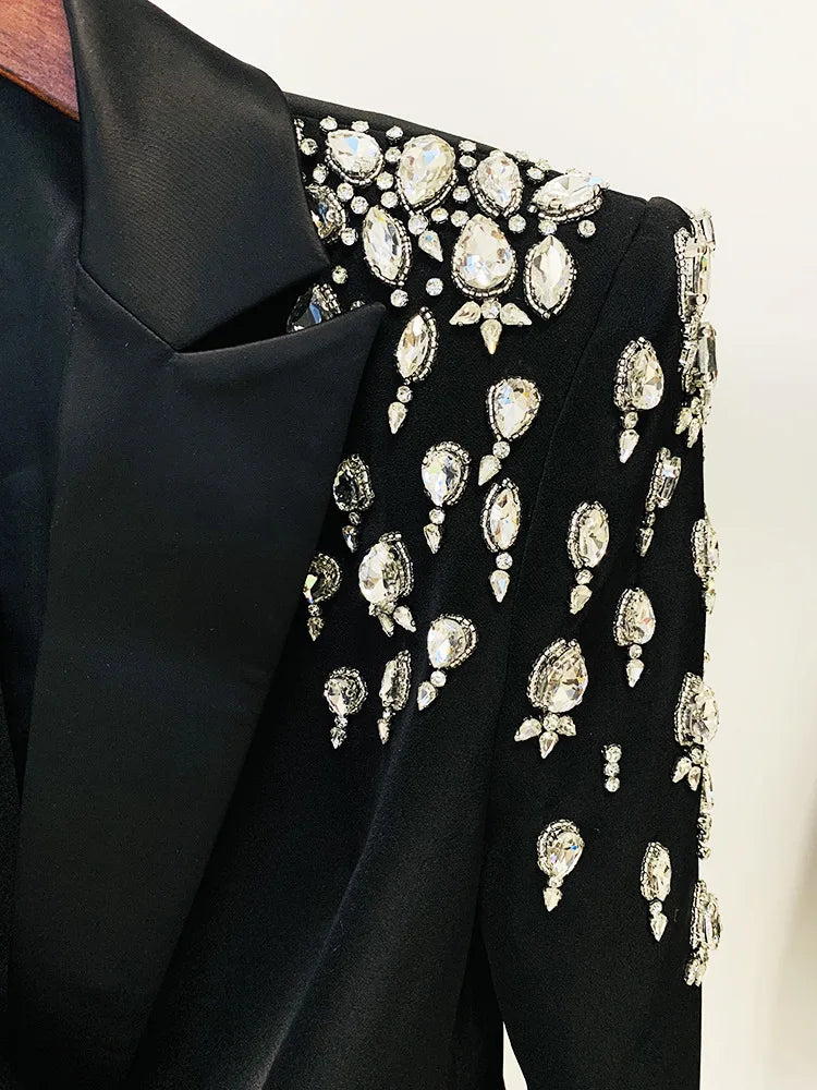 Blazer with embellishment Notched Collar Long Sleeve Beading