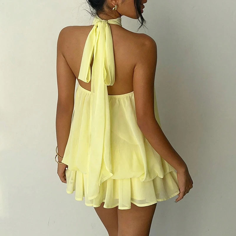 Halter Dress Polka dots white pink , yellow