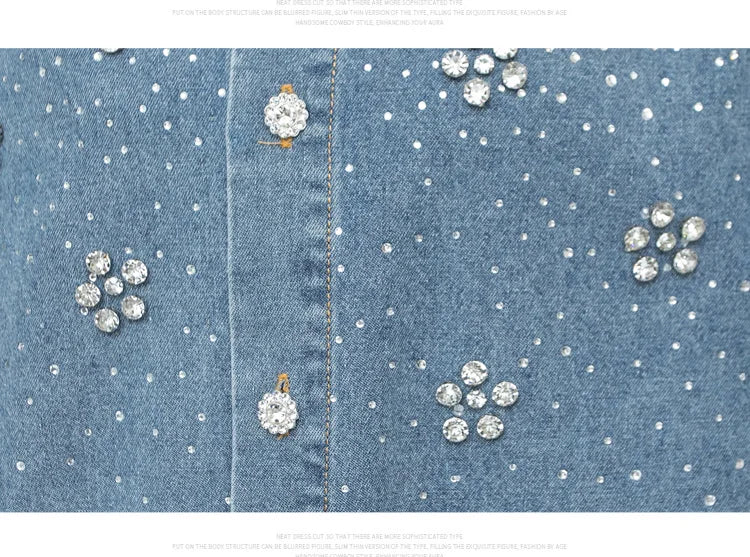 2025 Chic Diamonds Beaded Flowers Denim Blouses Rhinestones