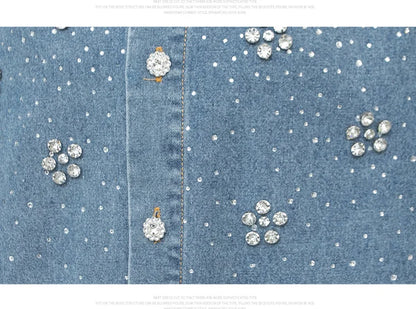 2025 Chic Diamonds Beaded Flowers Denim Blouses Rhinestones