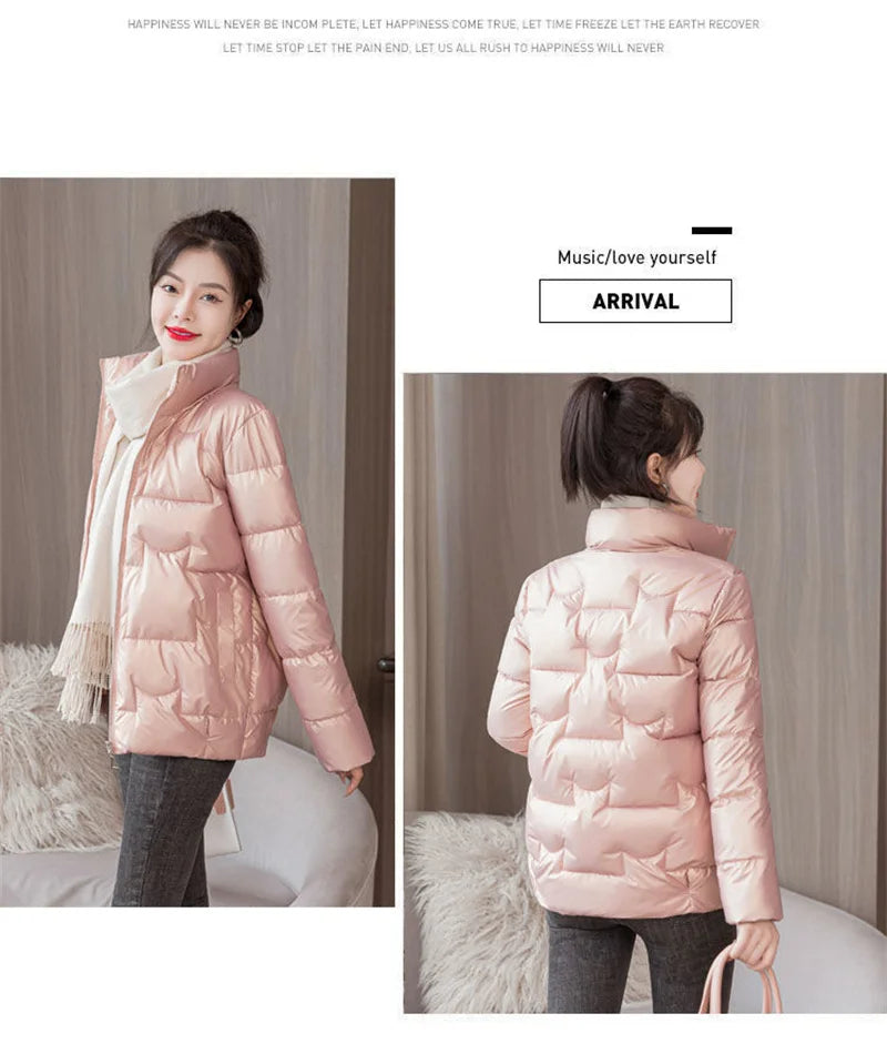 Women's Short Solid color Sustans Down Padded Jacket Women's Slim Fit And Fashion Padded Jacket Solid Color Winter Parka Pink