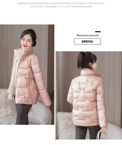 Women's Short Solid color Sustans Down Padded Jacket Women's Slim Fit And Fashion Padded Jacket Solid Color Winter Parka Pink