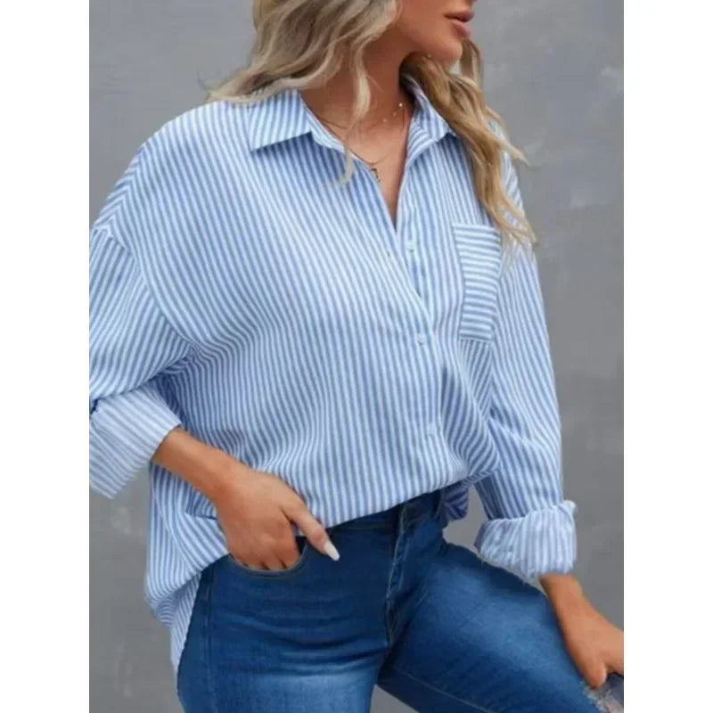 Pocket Baggy Top Striped Shirt