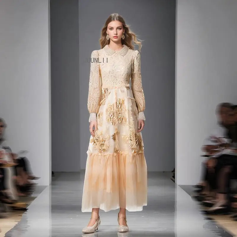 High-end French elegant collar lace Dress - Shellss