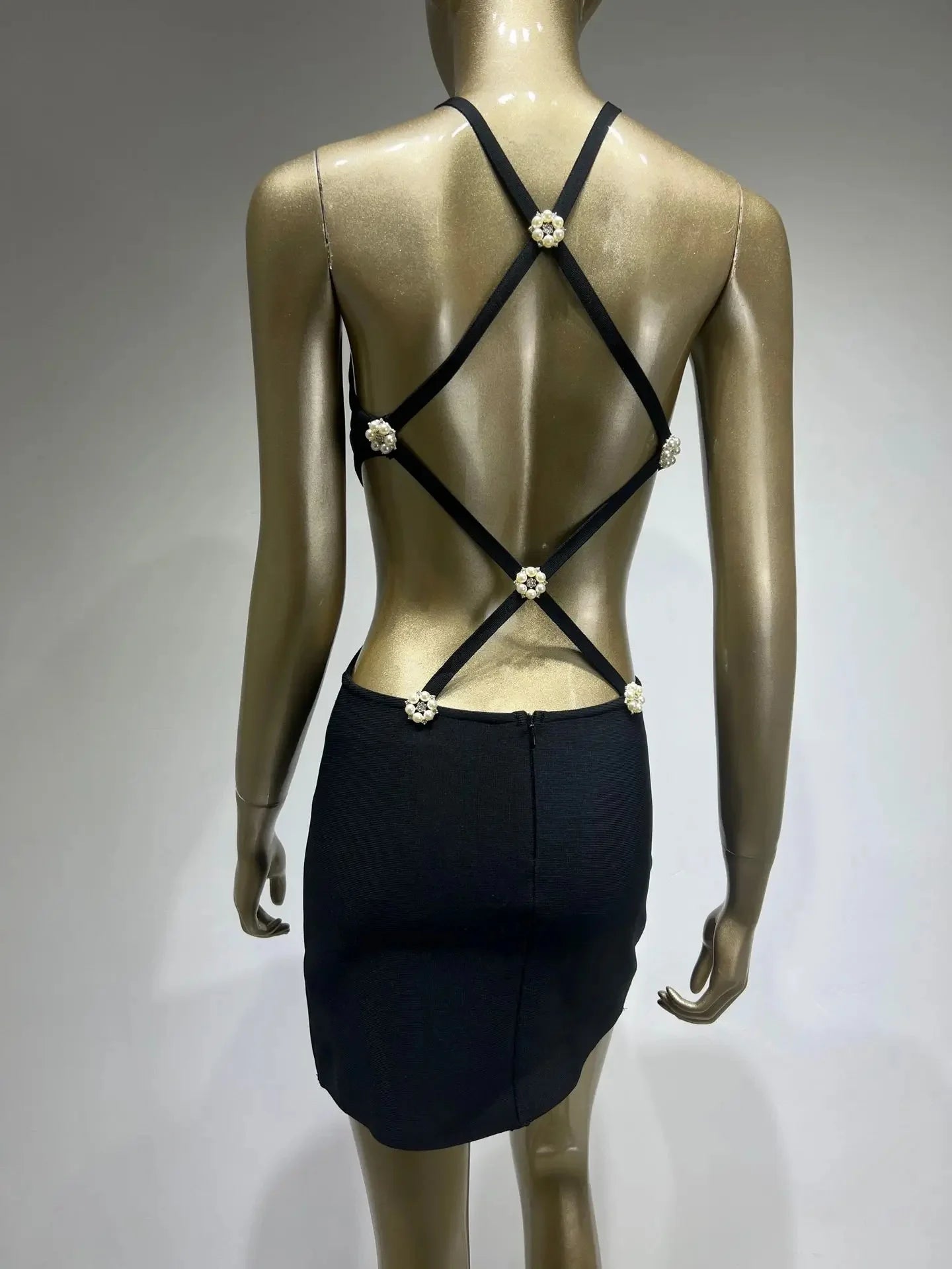 Sexy Black Miniature Black Dress Hot Sale Of The Season New Style Wrap Skirt Super Short Party Gown Diamond Back Hanging Neck Wa