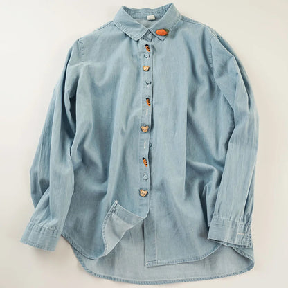 Embroidered denim designer shirts blouses