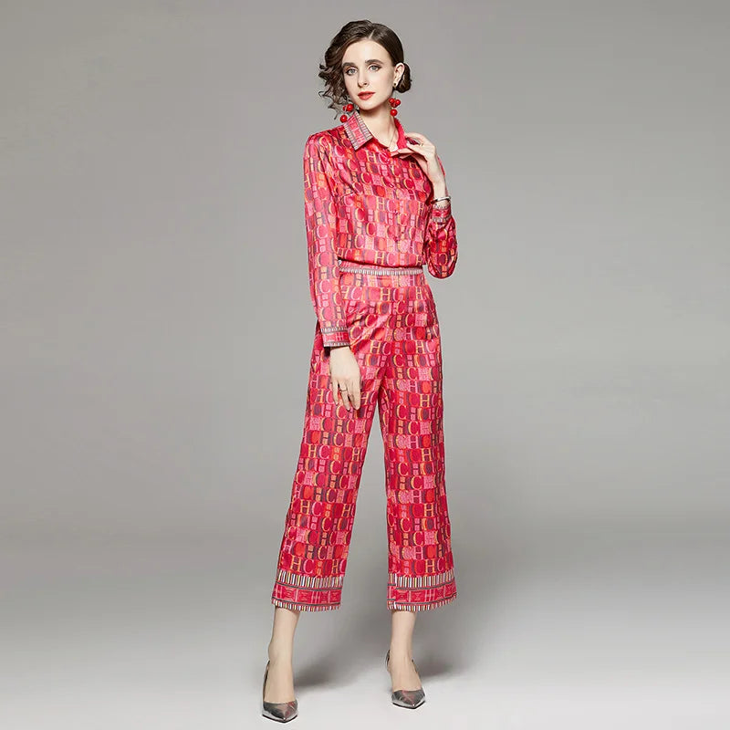 CH Versatile Letter Printed Two Piece Set of Shirt and Pants Set