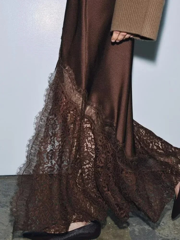 Brown Lace Long Skirts