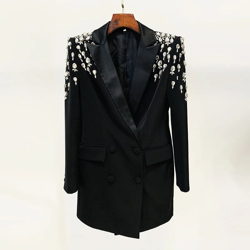 Blazer with embellishment Notched Collar Long Sleeve Beading