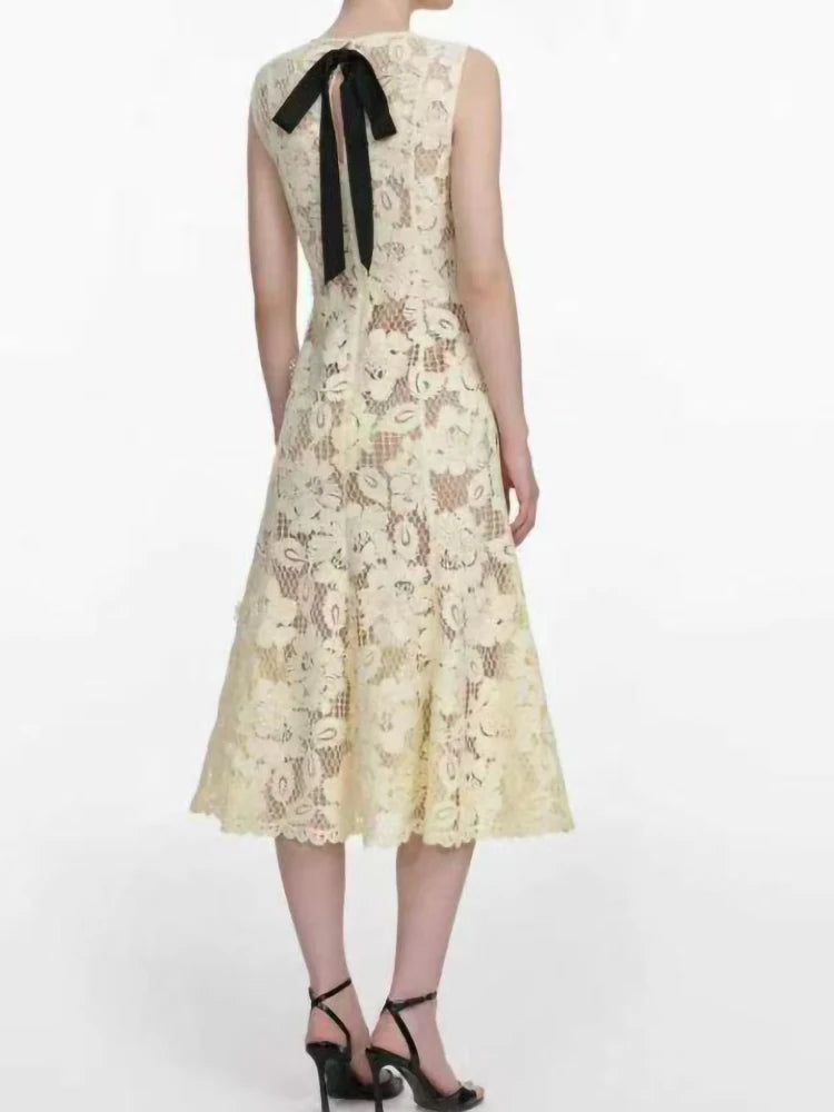Yellow Flower Lace Dress