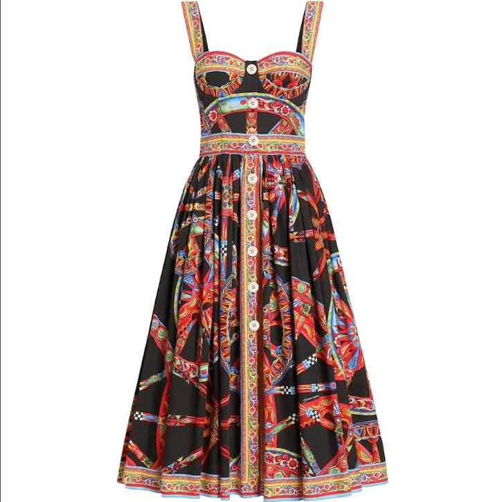 Dolce Latest Carretto-print Maxi Dress in Cotton Poplin