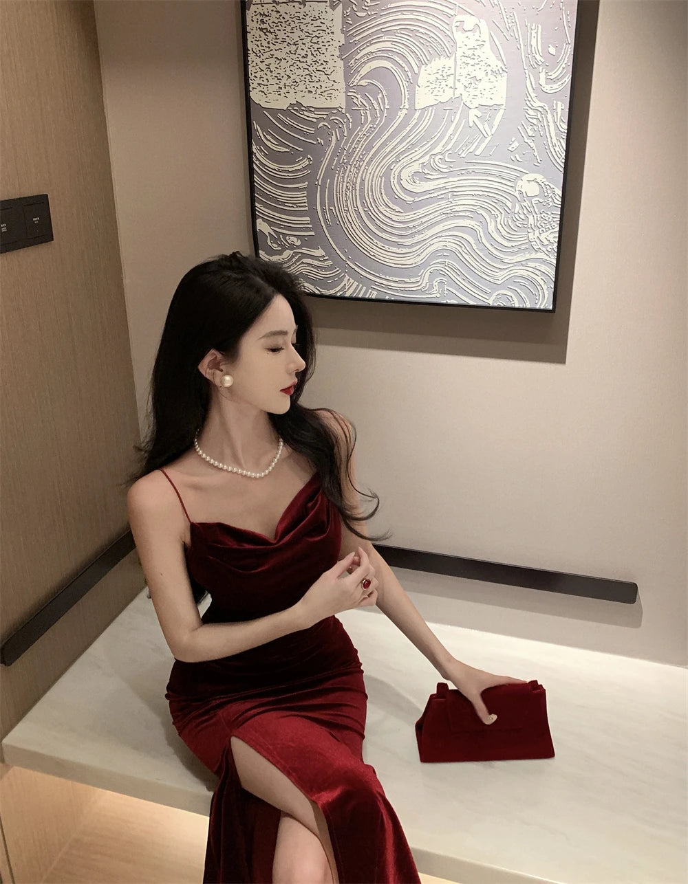 Burgandy velvet Party dress