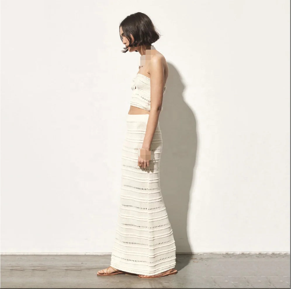 A Two-piece Cross-border Sexy Hot Girl Set From Europe and America, Featuring a Cutout Strapless Top and a Body-hugging Skirt