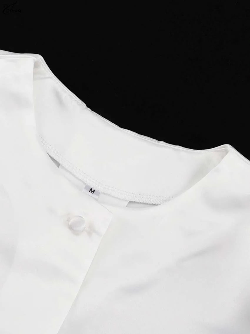 White Satin 2 Piece Sets Puff Sleeve